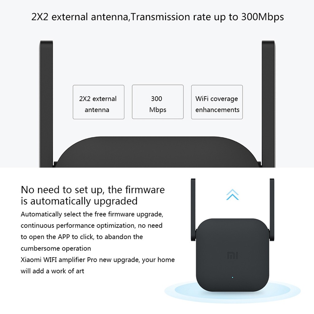 Wireless Extender Pro Repeater Amplifier 300Mbps 2 Antenna - Black