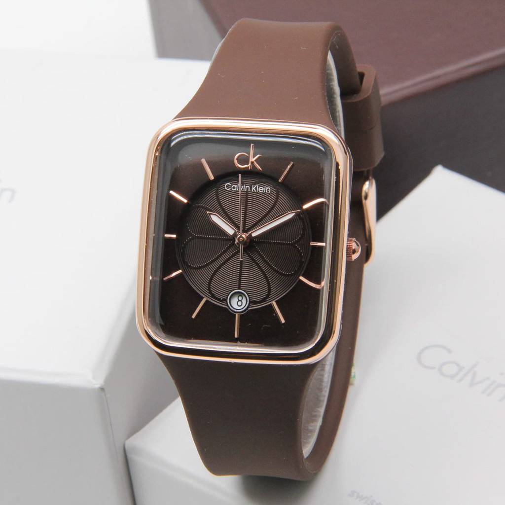 CALVIN KLEIN WATCH/JAM TANGAN CEWEK FASHION TERBARU/JAM TANGAN FASHION RUBBER STRAP/JAM TANGAN KOTAK/