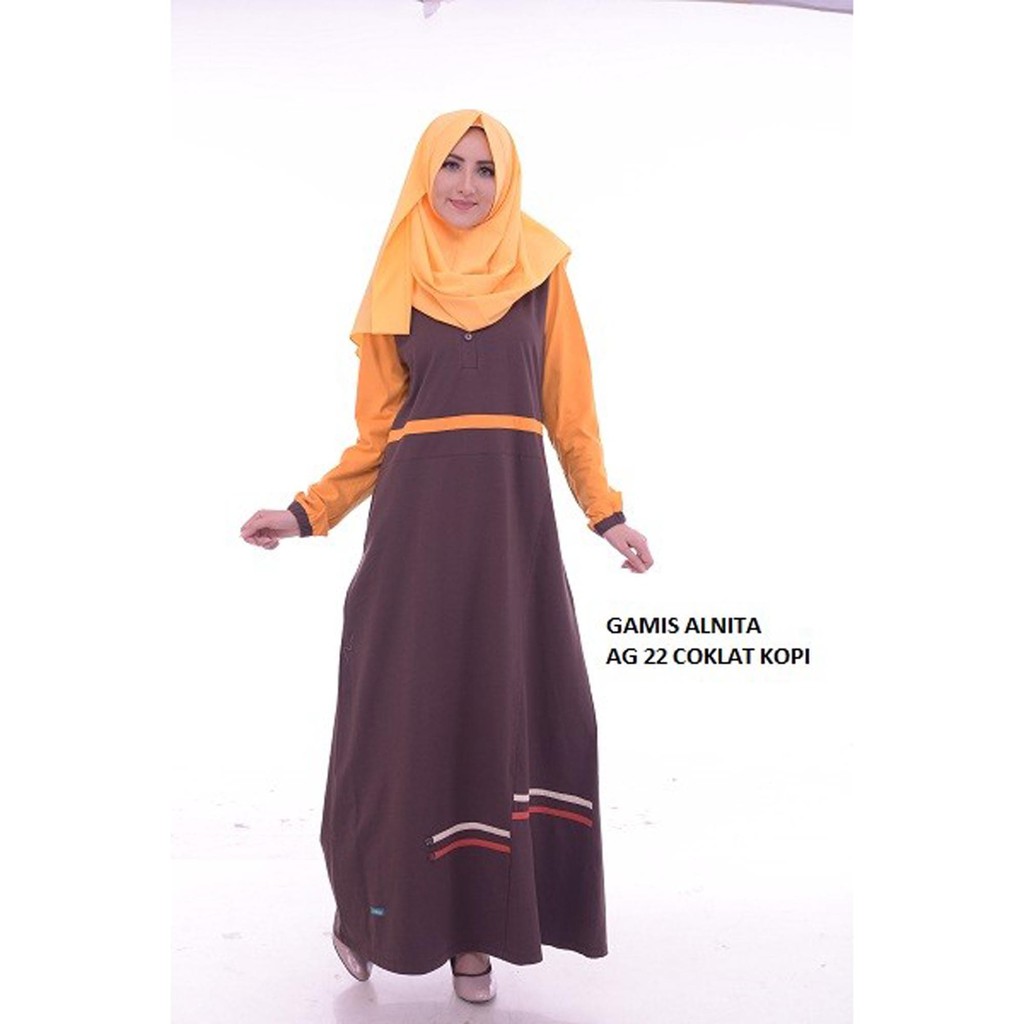 TERBARU Gamis Alnita AG 22 Coklat & Toska - Cokelat Tua, M