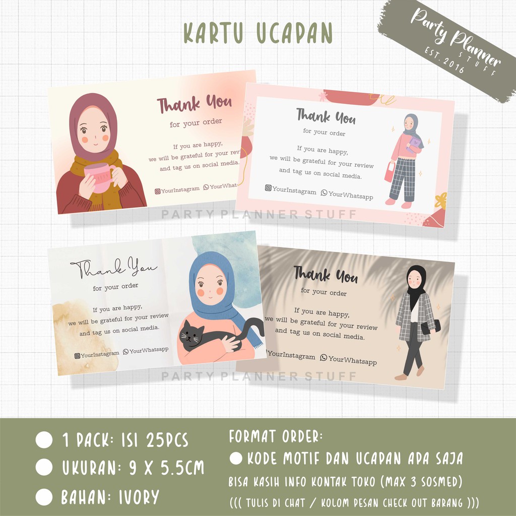 Thank you card hijab thanks card hijab kartu olshop hijab kartu online shop hijab custom teks murah