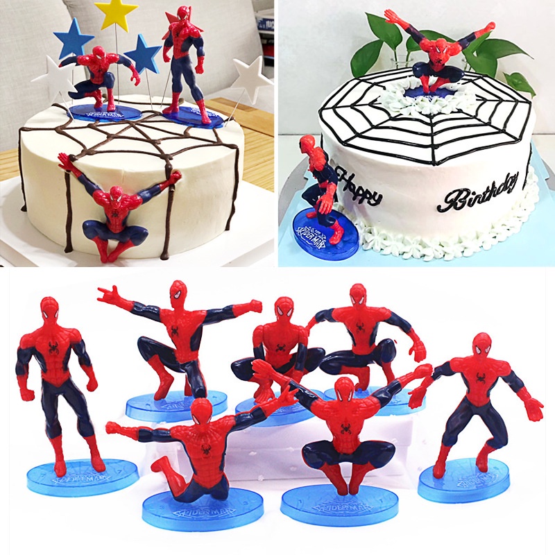 &lt;^ SJA ^&gt; Spiderman 1 Set isi 7 pcs Hiasan Pajangan Topper Kue / Pajangan Mainan Spiderman