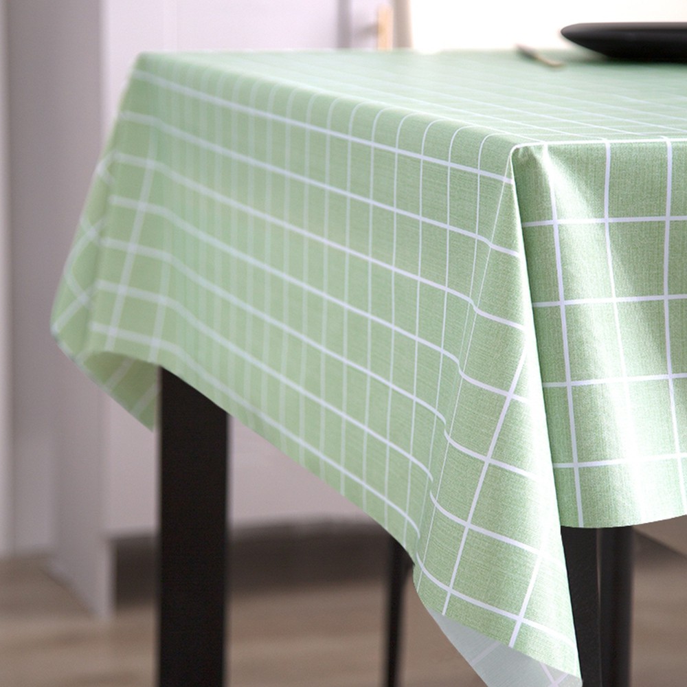 HOVELSHOP Taplak Meja Ruang Tamu Bahan Peva Motif Garis Kotak Anti Air