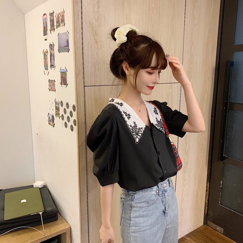 MOOGU ♡ Kemeja work lengan pendek shirt wanita korean style atasan