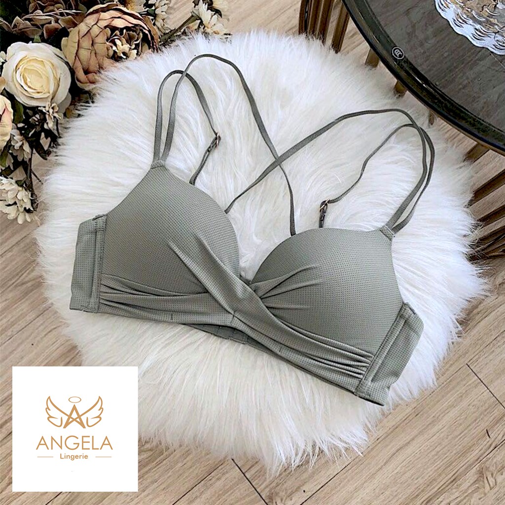 [ COD ] ANGELA Premium JAPAN Quality Seamless Sport Push Up Bra Wanita Set Tanpa Kawat Lingerie Sexy-Hijau