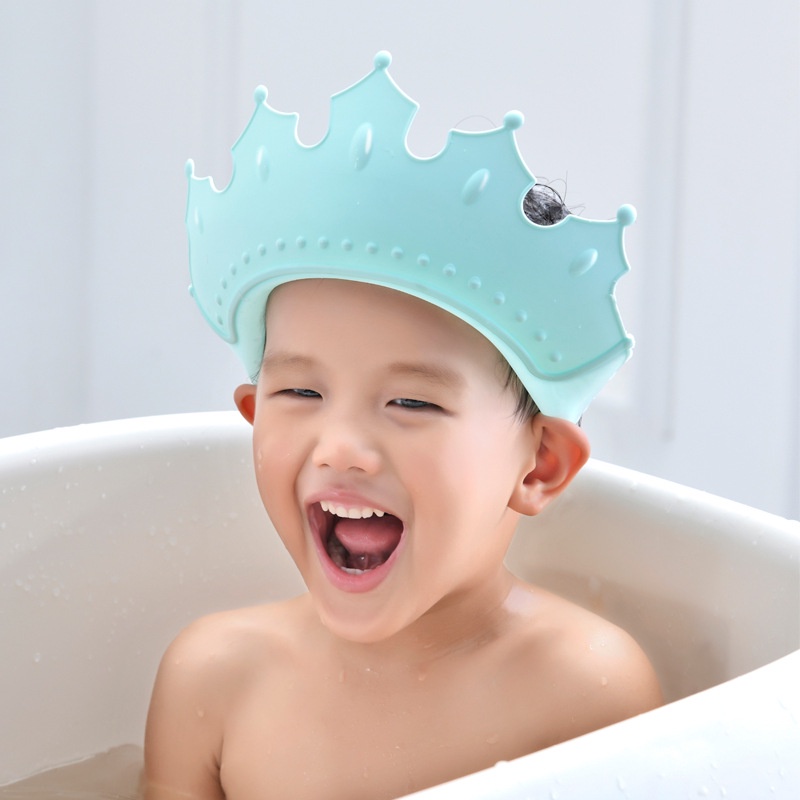 Kids Cartoon Crown Modeling Shampoo Cap / Children Ear Protection Eye Protection Adjustable Elasticity Soft Thicken Shower Cap