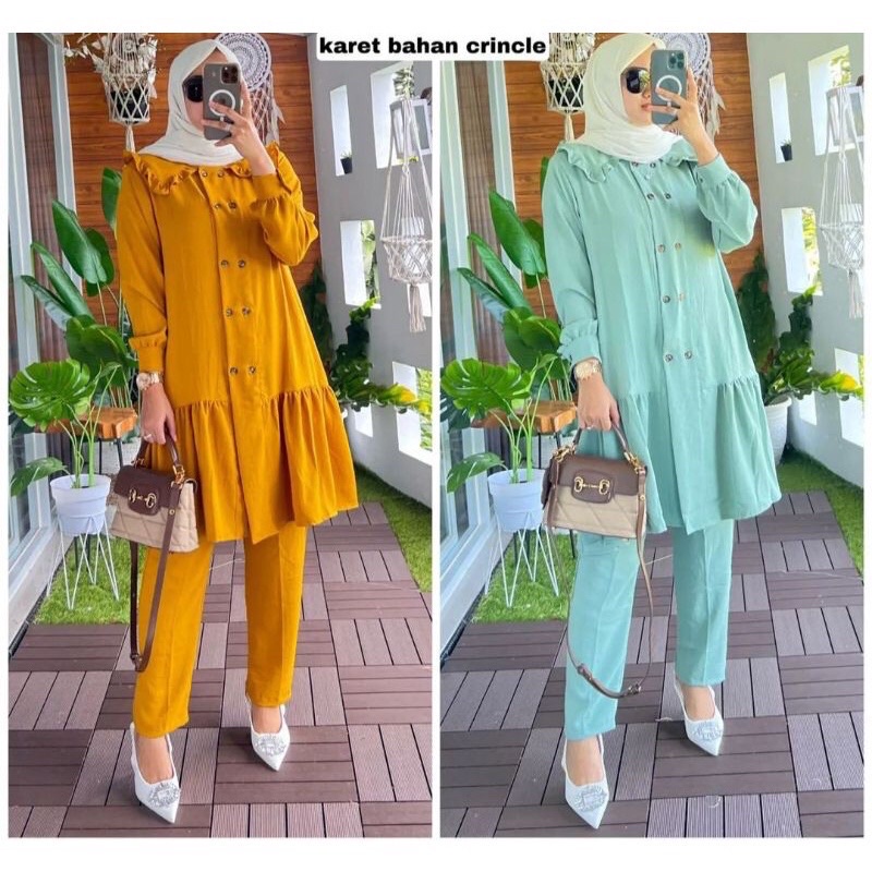 one set crinkle import/setcel crinkle import wanita/one set import wanita/setelan wanita bahan crink