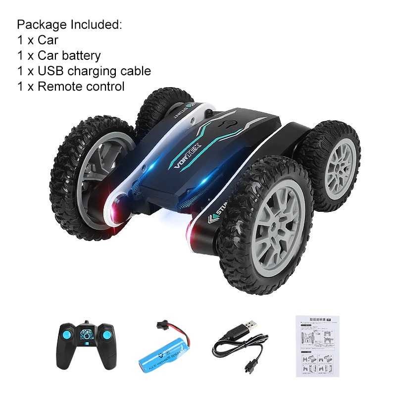 Mainan Mobil Remote Control Stunt Car LED 360 Degree Flip 4WD Recharge