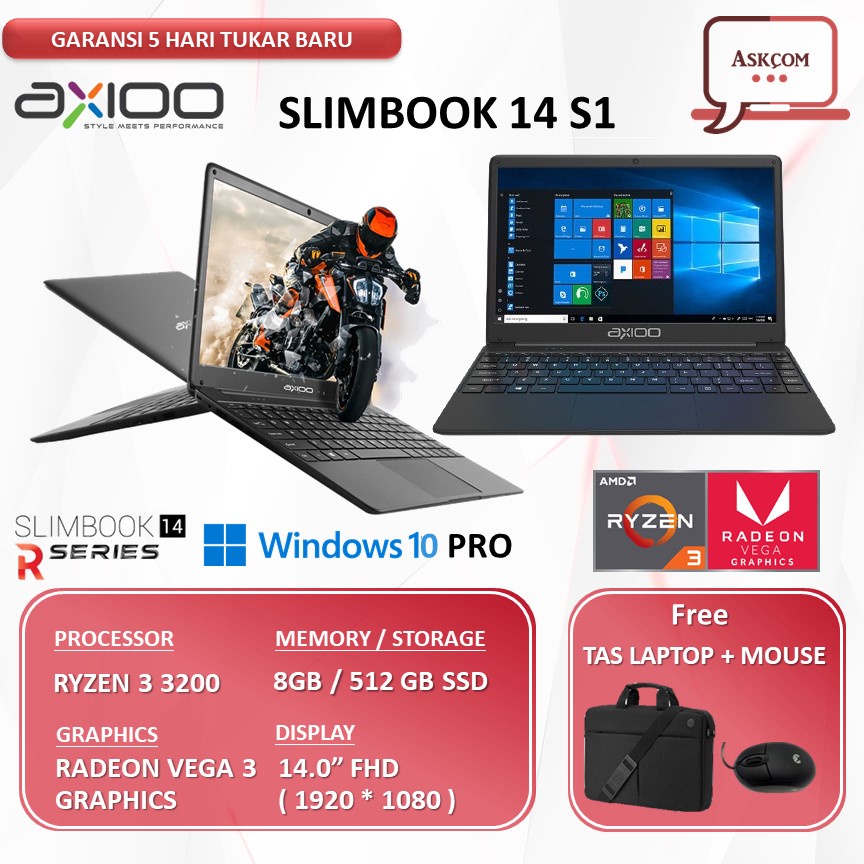 Laptop Axioo SlimBook 14 S1 RYZEN 3 3200 RAM 8GB 512GB SSD VEGA 3 14.0FHD Windows10 PRO GRY