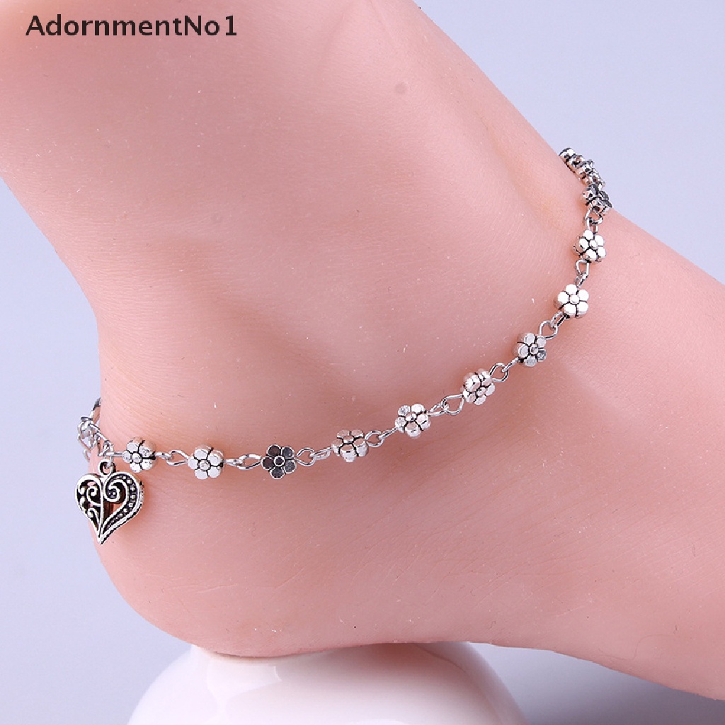 (AdornmentNo1) Gelang Kaki Rantai Silver Aksen Manik-Manik Untuk Perhiasan Wanita / Pantai