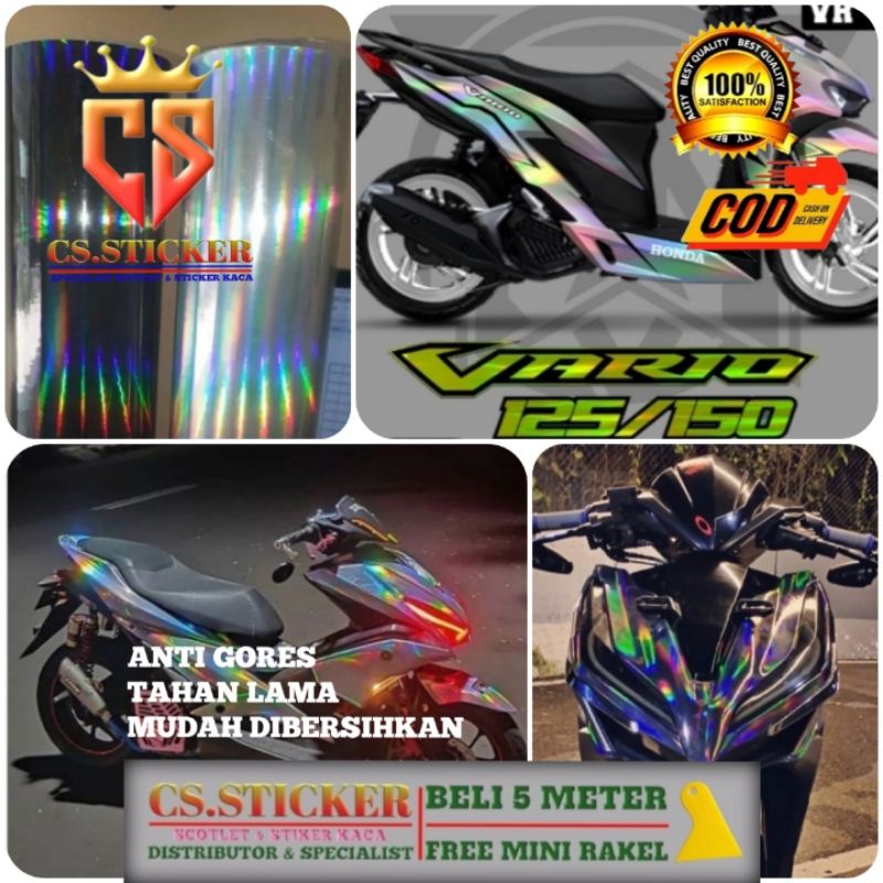 STIKER SKOTLET MOTOR LASERR HOLOGRAM HITAM BLACK/ STICKER PELANGI / SCOTLITE HOLOGRAM SILVER HITAM S