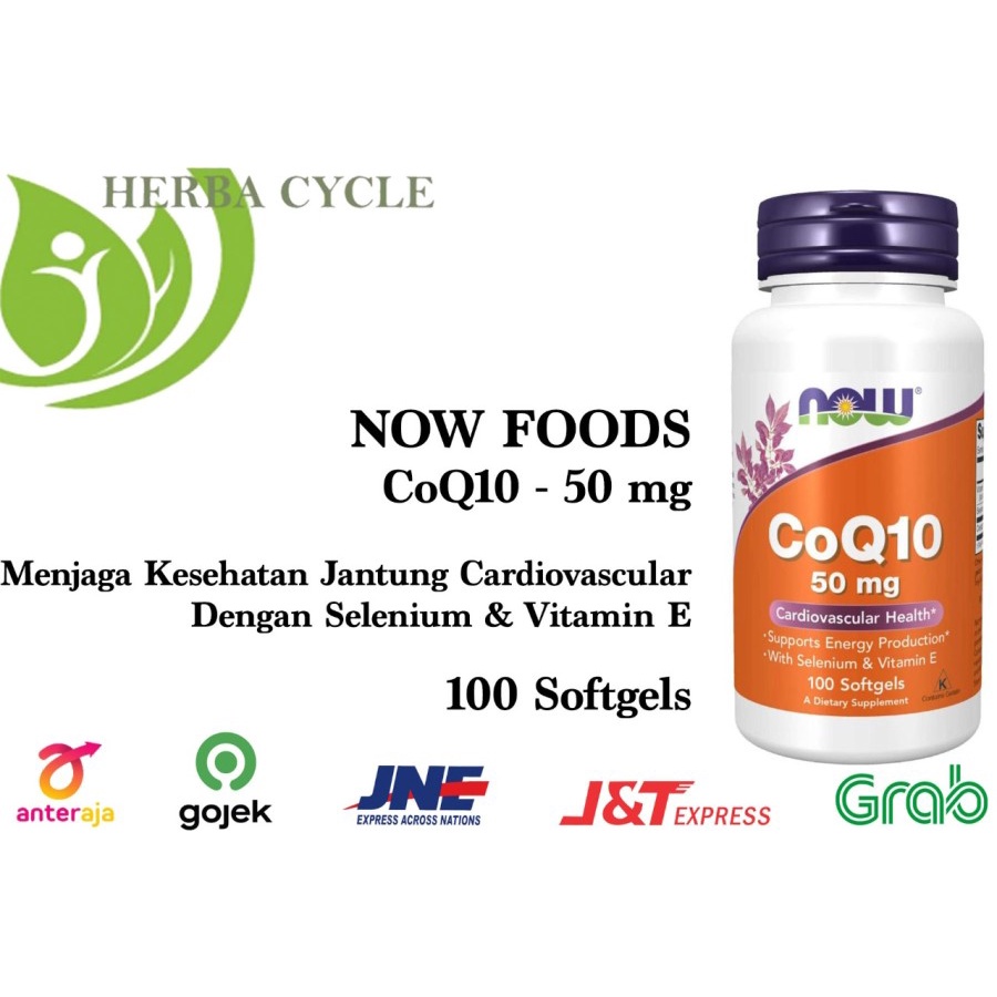 Now Food CoQ10 50 mg 100soft Kesehatan Kardiovaskular Jantung ORI USA