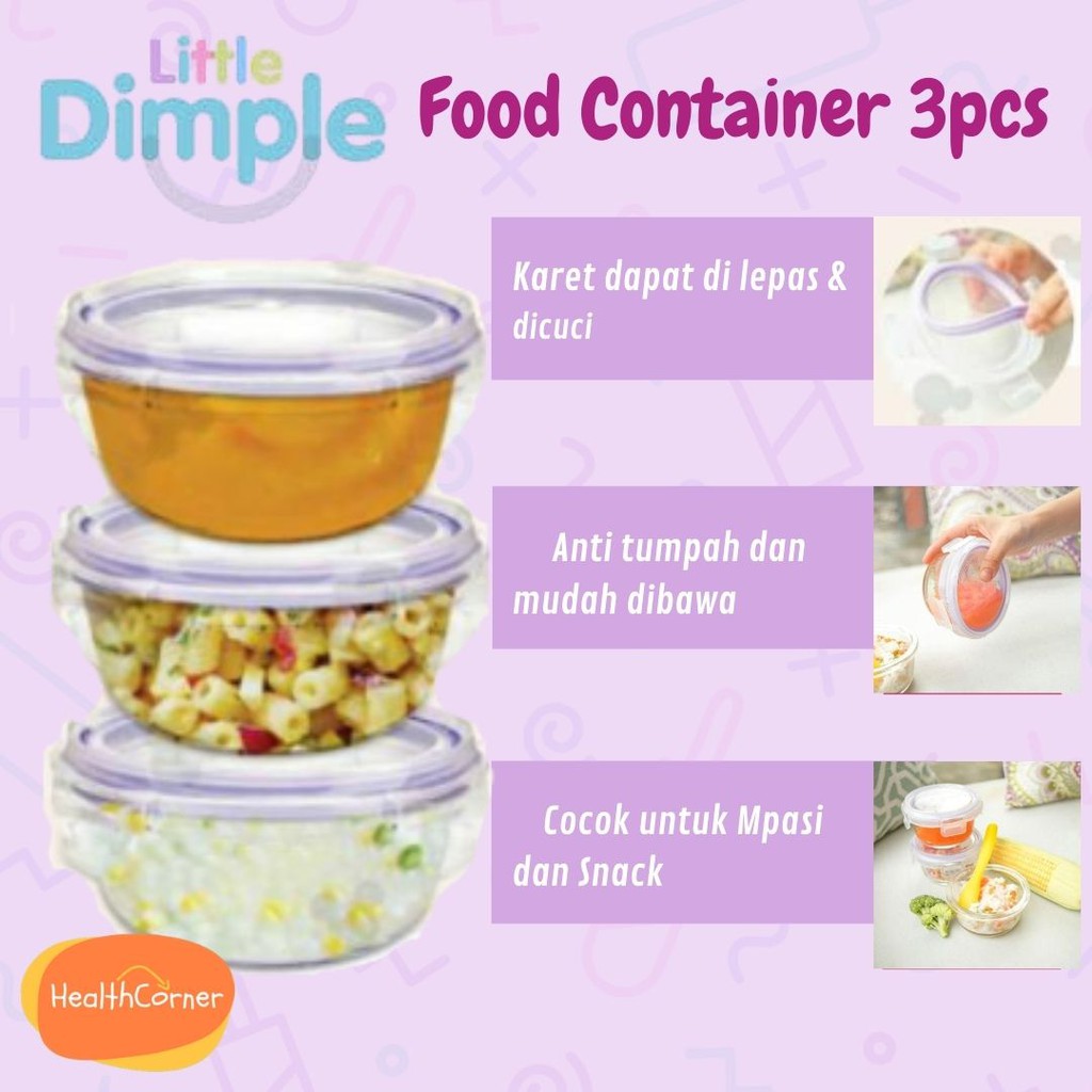 Little Dimple Food Container isi 3pcs x 240ml Kontainer MPASI Baby