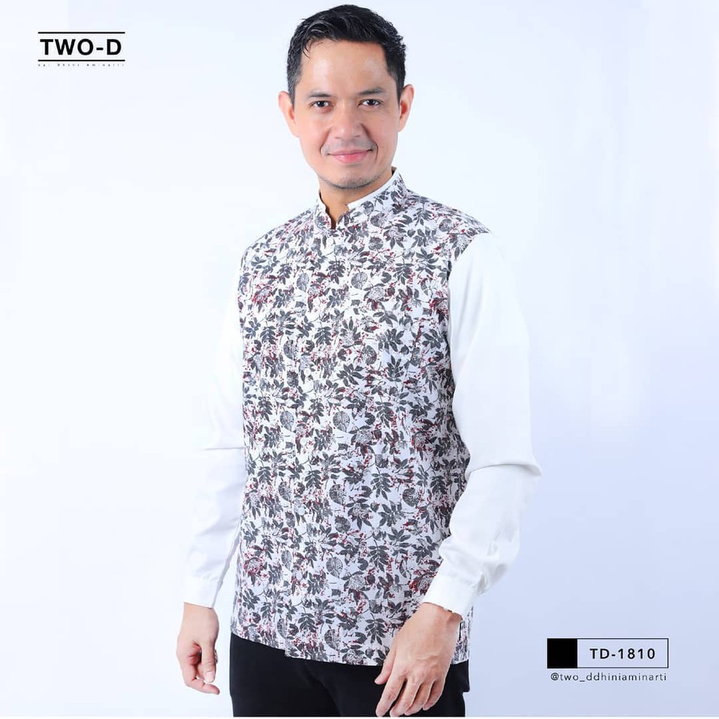 TWO-D Baju Koko Lengan Panjang Putih Motif Daun Kode 1810 by Dhini Aminarti