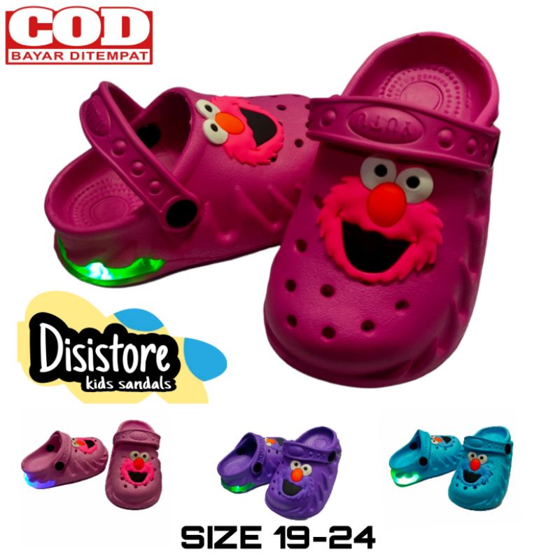 Sandal Baim LED anak bayi/balita laki laki dan perempuan motif Elmo bahan karet nyala usia 1-3 tahun