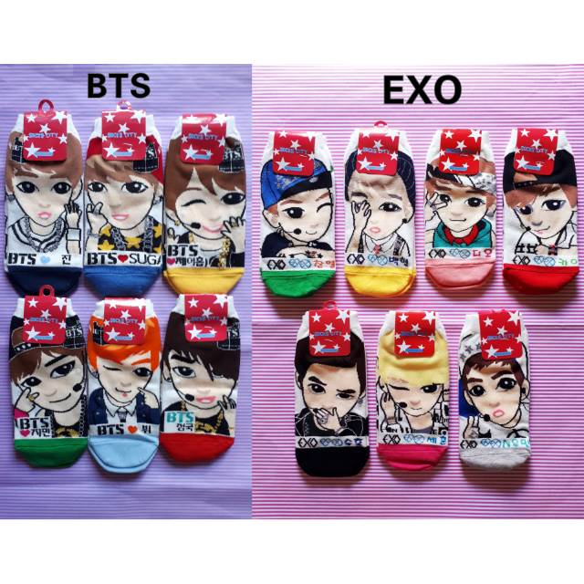 Kaos Kaki BTS Jin Suga JHope Jimin V Jungkook EXO Chanyeol Baekhyun D.O Sehun Kai Suho Xiumin
