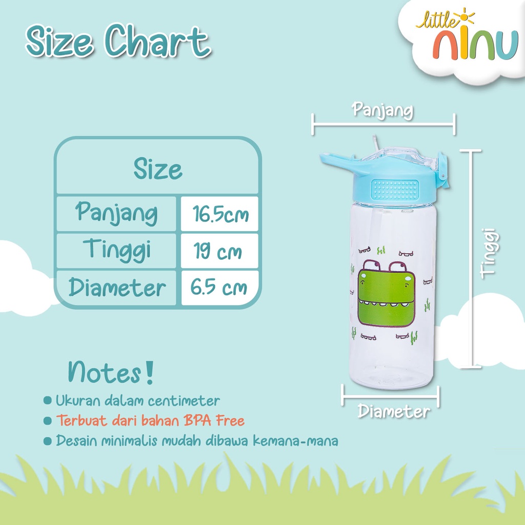 LITTLE NINU Botol Minum Anak Sedotan Straw Water Bottle Karakter 700 ml