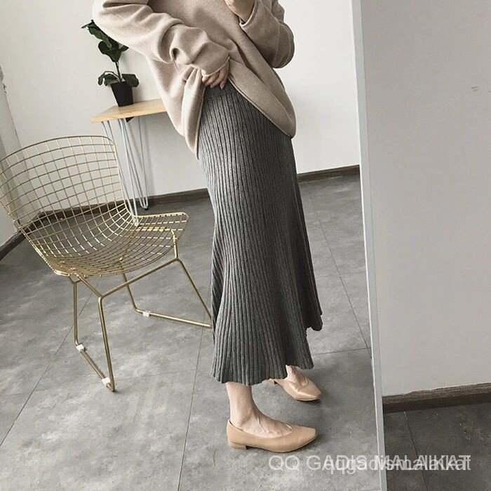 Rok Hitam Rok Rajutan Rok Lengan Dibungkus Lurus Rok Panjang Wanita rok skirt rok knit rajut premium