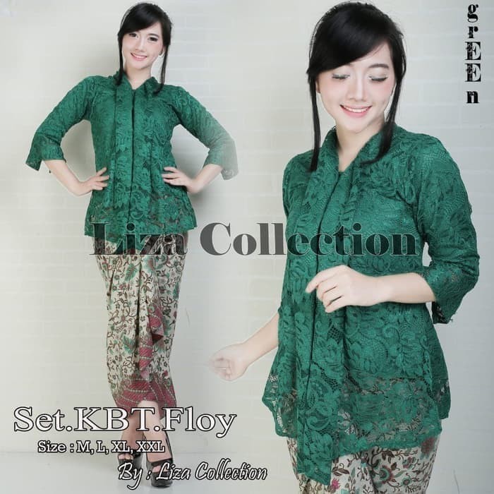 setelan kebaya brokat floy modern / kebaya floy ijo botol - Hijau, M