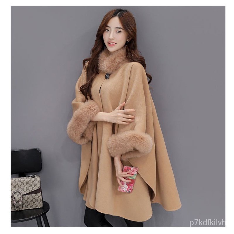 Winter Womens Cloak Big Fur Collar Plus Size Wool Coat Long Winter Jackets Parka Coats Outerwear rTt