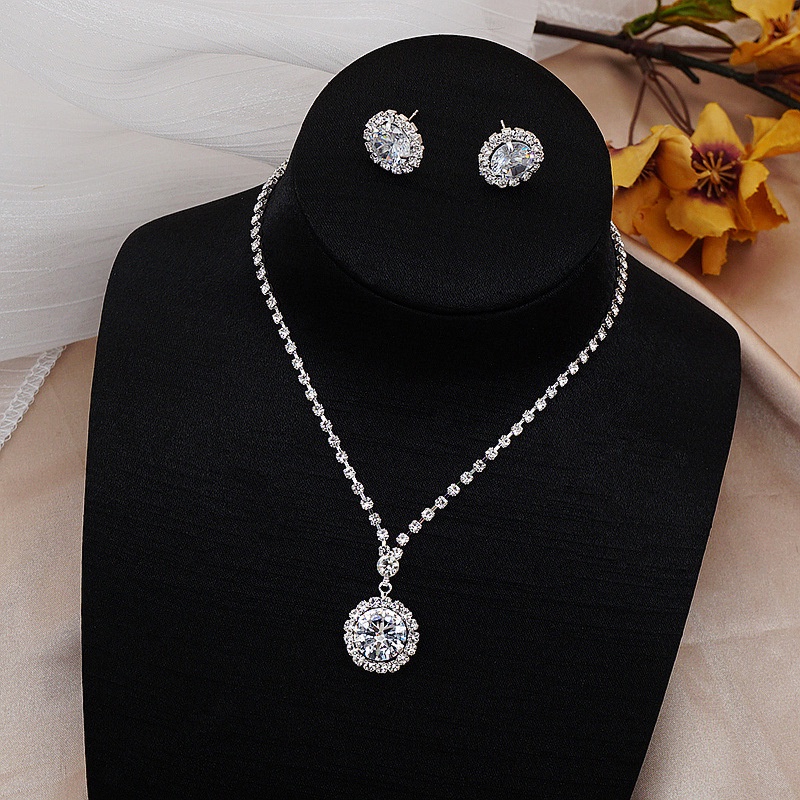 Set Perhiasan Kalung Anting Zircon Untuk Pernikahan Wanita