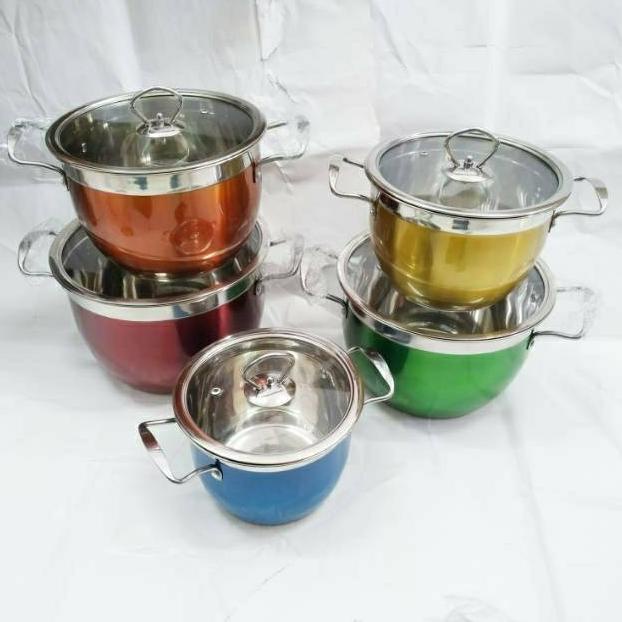 Panci Korea Set Warna Warni Korean High Pot 10In1 Tutup Kaca Dapur New