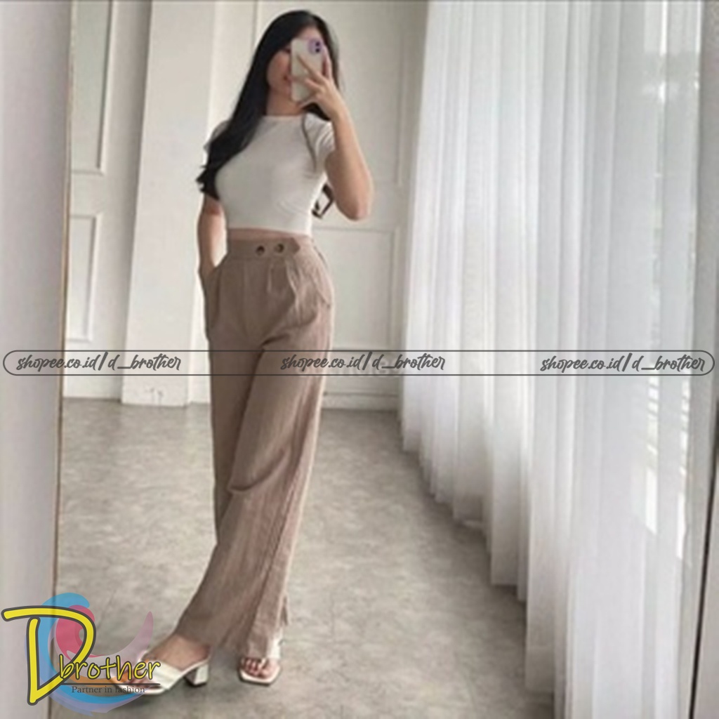 Venyta Highwaist Celana Kulot Highwaist Linen Kancing 2 - Side Linen Pants Loose