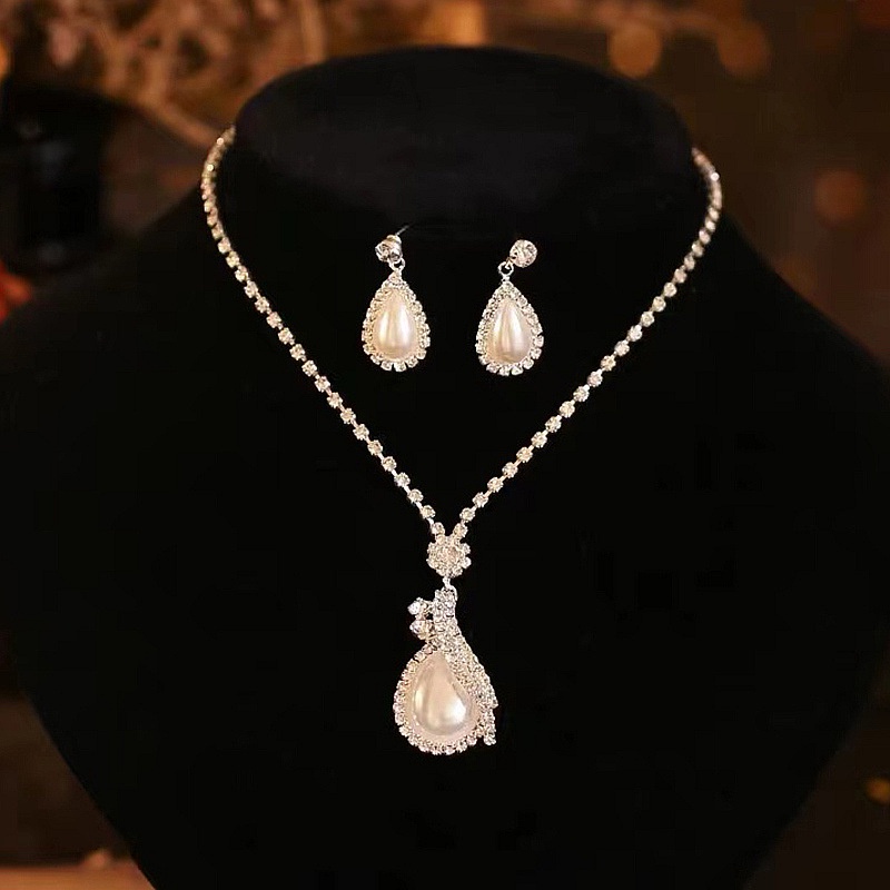 Set Kalung Anting Liontin Mutiara Elegan Untuk Wanita