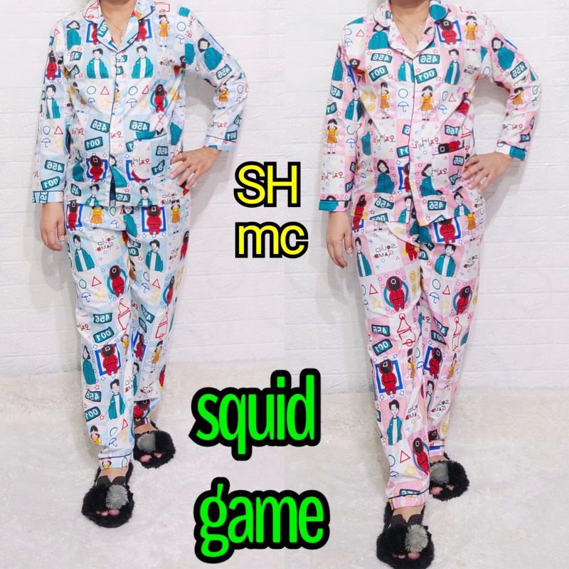 Baju Tidur Piyama Wanita Motif Squid Game Pajamas Katun  / Baju Tidur setelan Wanita Katun PP dewasa Terbaru Bigsize Kekiniaan