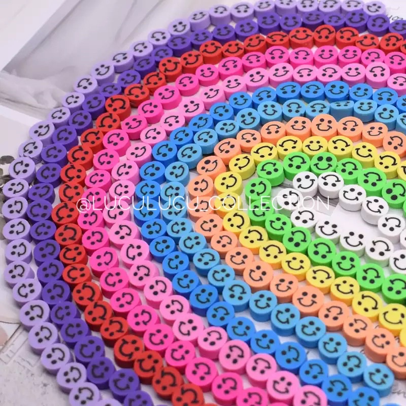 Manik Smile 01 isi 10 pcs / Manik Smiley Bulat 10mm / Monte Smile / Manik Gelang Kalung / Manik Clay