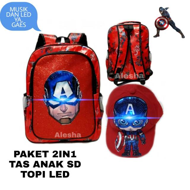 Tas kapten marvel free topi tas rangsel sekolah sd