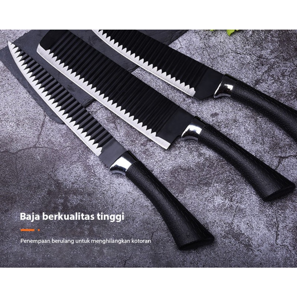 Pisau Dapur Hitam Set Isi 6 Pcs Black Knife Forging Family