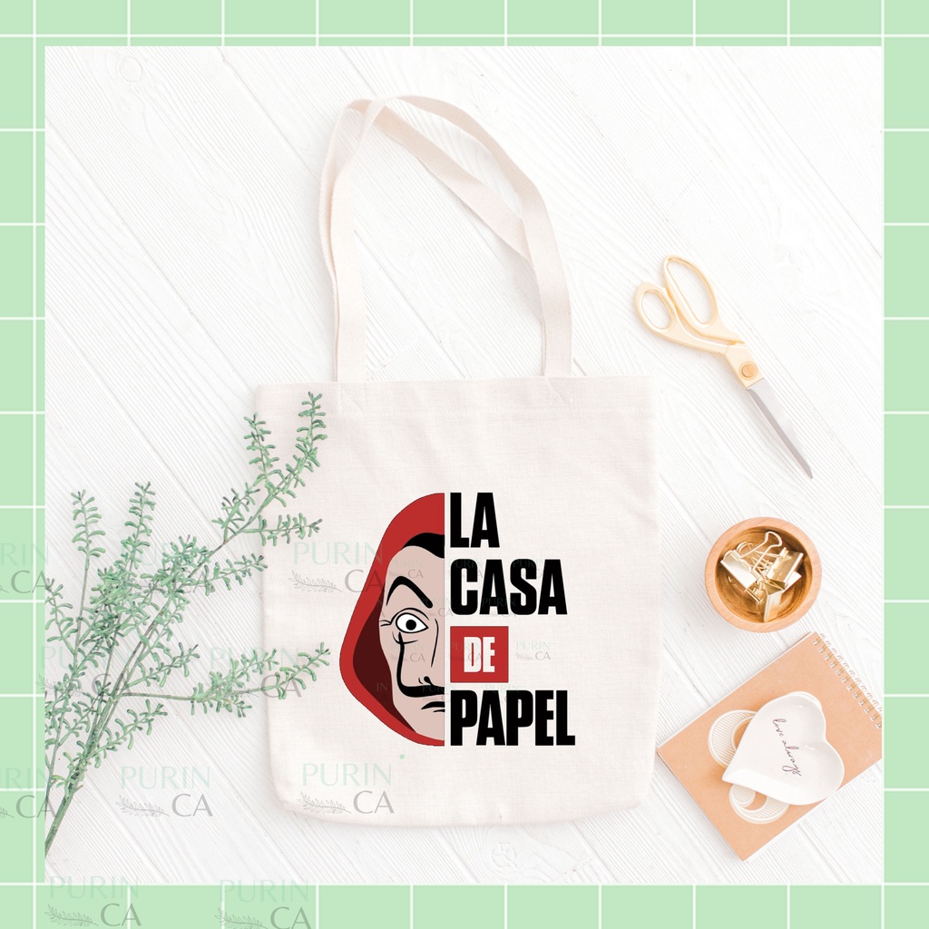 Tote bag Kanvas Gambar Film La Casa de Papel CARTOON