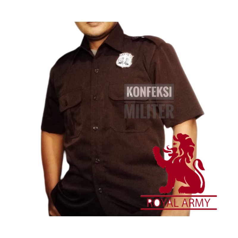 seragam stelan baju Safari coklat Tangan Pendek Satpam security, coklat tua, safari pria wanita cokl