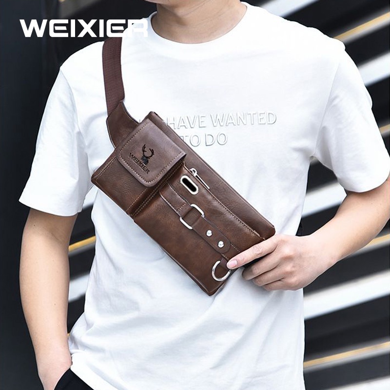 WEIXIER 8110 Tas Selempang Pria Kulit Waistbag Anti Air WK-SBY