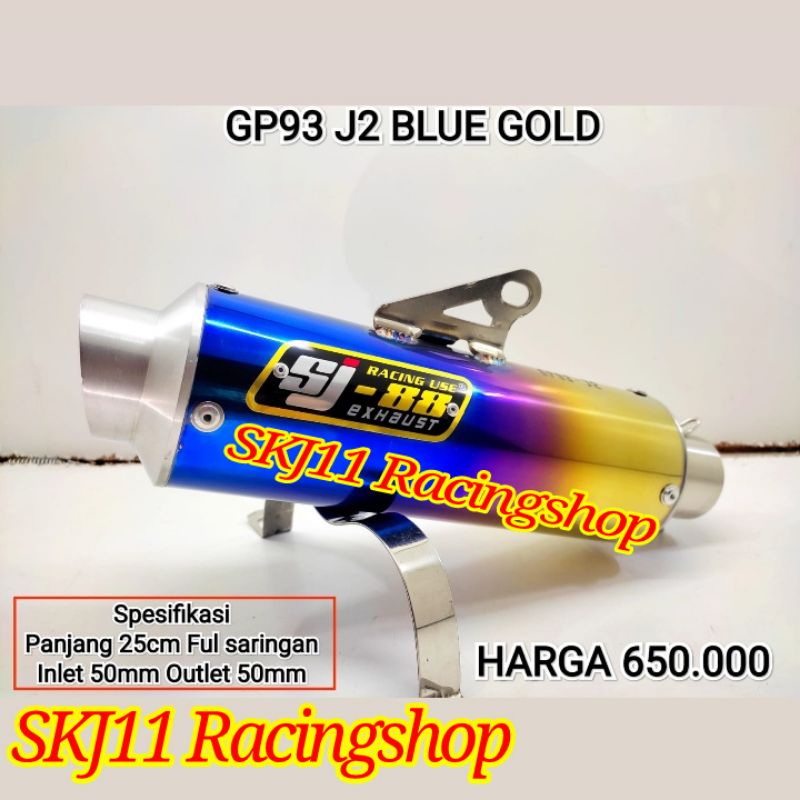 DISKON 5% Slincer Silincer Knalpot SJ88 Racing GP93 J2 Panjang 25 cm Blue Gold Full Saringan Inlet Outlet 50 mm