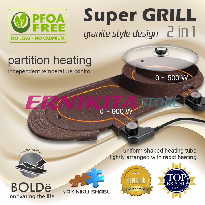 BOLDe SUPER ELECTRIC GRILL 2 IN 1 - BBQ Hot Pot Listrik Anti Lengket