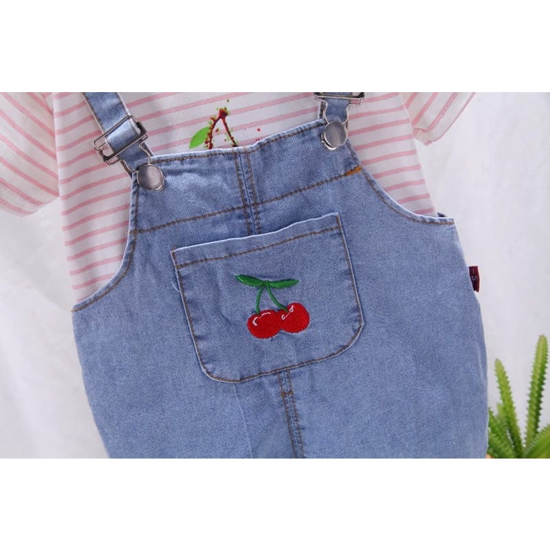 Promo !! Setelan Anak Perempuan Import /  setelan overal red cherries Ukuran 9bln-3thn / Baju Anak Imut