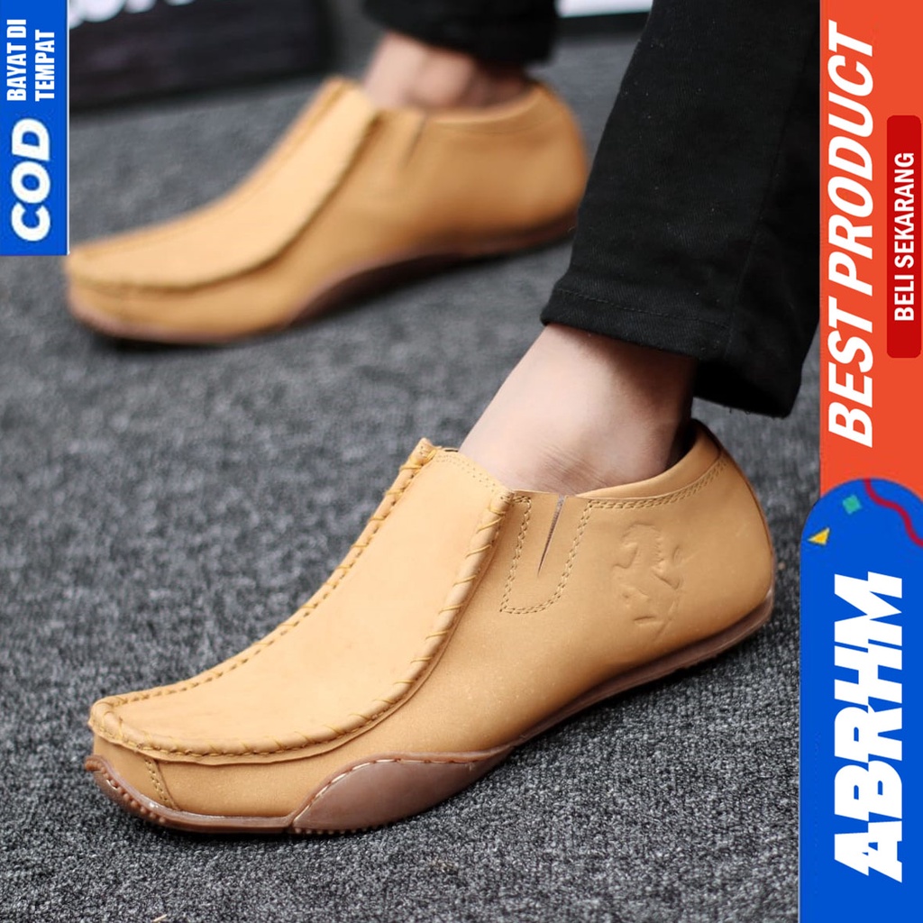 Sepatu Formal Pantofel Kulit Asli Kerja Pria Hitam ABRHM ELIF