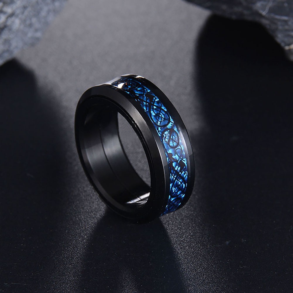 Hu Hu Hu Hu Hu Alat Bantu Pasang Kacamata♡ Cincin Pria Model Lapis Ganda Bahan Stainless Steel Desain Naga Gaya Punk Untuk Hadiah