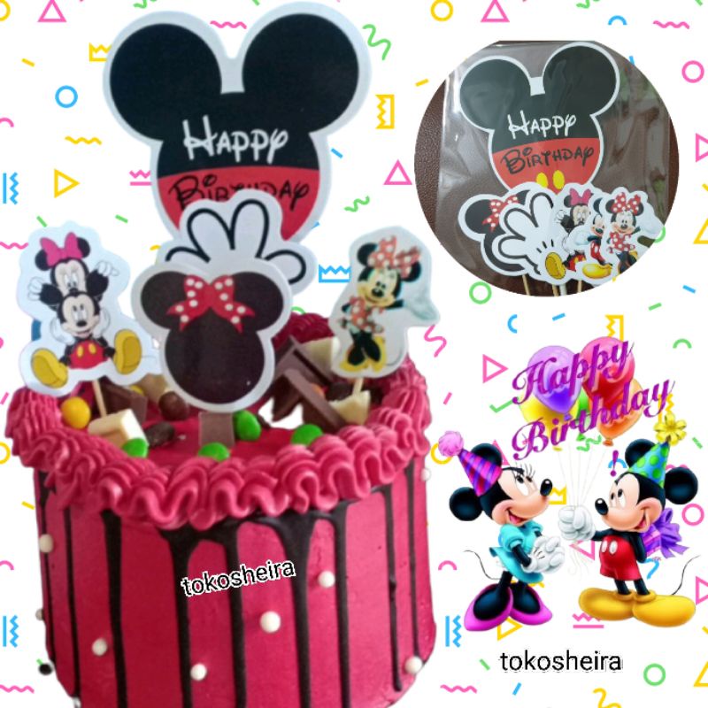 Cake Topper Happy Birthday Mickey Mouse Minnie Mouse Hiasan Kue Ulang Tahun