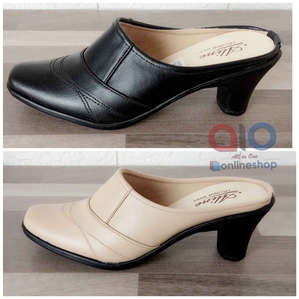 Aline Bustong Wanita 37-41 Hak 7 Cm Pump Big / Chunky Heels Casual Shoes Sepatu Selop AB01