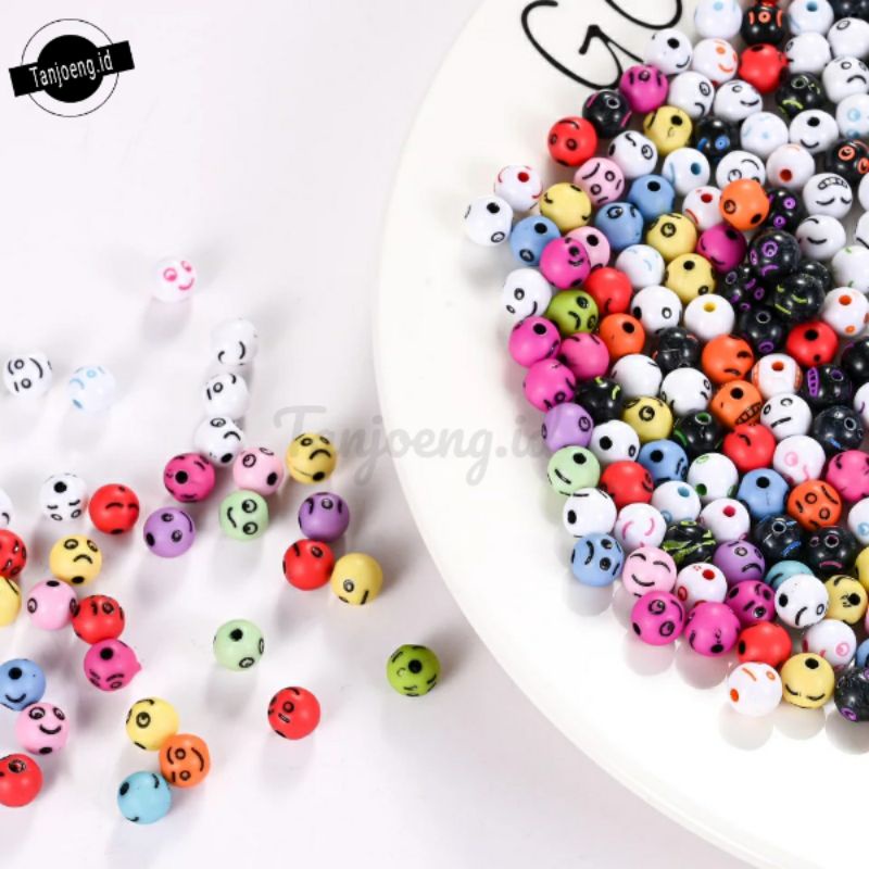 (60 pcs) Mute Smile Manik Mote Emoji Mote Emoticon Bahan Meronce