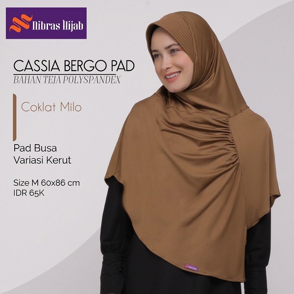 NIBRAS HIJAB CASSIA BERGO PAD BAHAN TEJA POLYSPANDEX HIJAB INSTANT WANITA SIMPLE POLOS MODERN