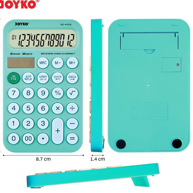 

Hot Promo-465 Calculator Kalkulator Joyko CC-47CO Green 12 Digits Check Correct