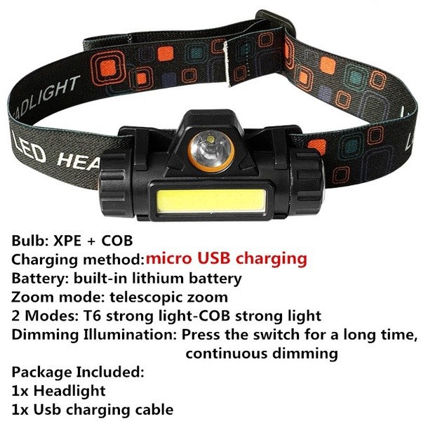 Senter Kepala LED 2 in 1 / Headlamp COB Recharger