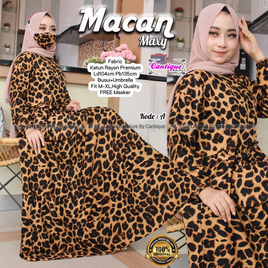 Anyloves Macan Maxy Dress Gaun Cantik Model Busui Gamis Pesta Motif Macan Rayon Premium Ori Maxi Dre