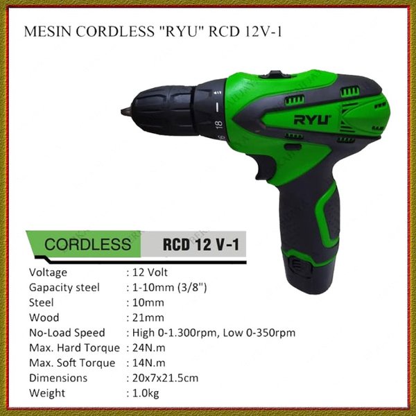 RYU RCD 12V-1 Cordless Drill / Mesin Bor Baterai