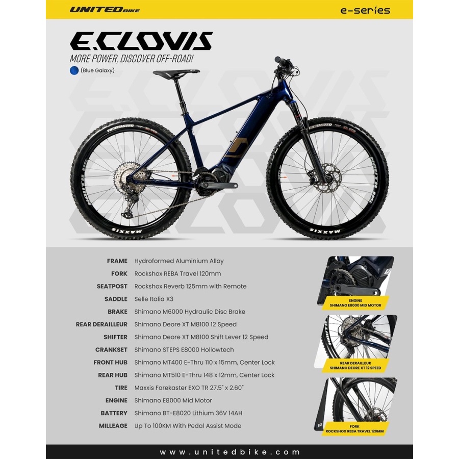 Sepeda Gunung Listrik E-MTB UNITED E.Clovis "27.5