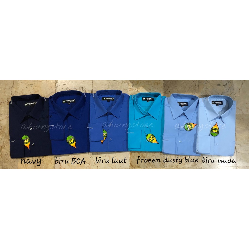 KEMEJA PRIA GREENFALO - KEMEJA POLOS LENGAN PANJANG PRIA WARNA BIRU NAVY / BIRU BCA / BIRU LAUT / BIRU FROZEN / DUSTY BLUE / BIRU MUDA