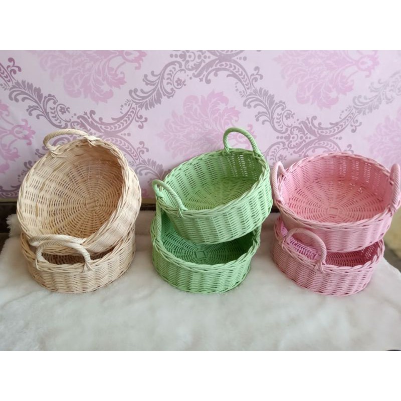 Tray Nampan Rotan Keranjang Rotan Bulat Kuping 20cm Tray Nampan Rotan Keranjang Rotan Bulat Kuping 20cm